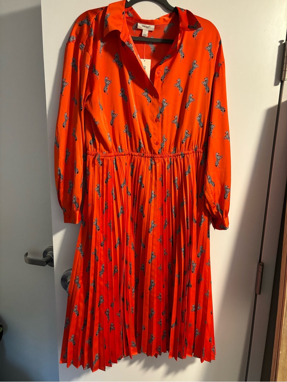 Orange Printed Pleated Shirt Dress